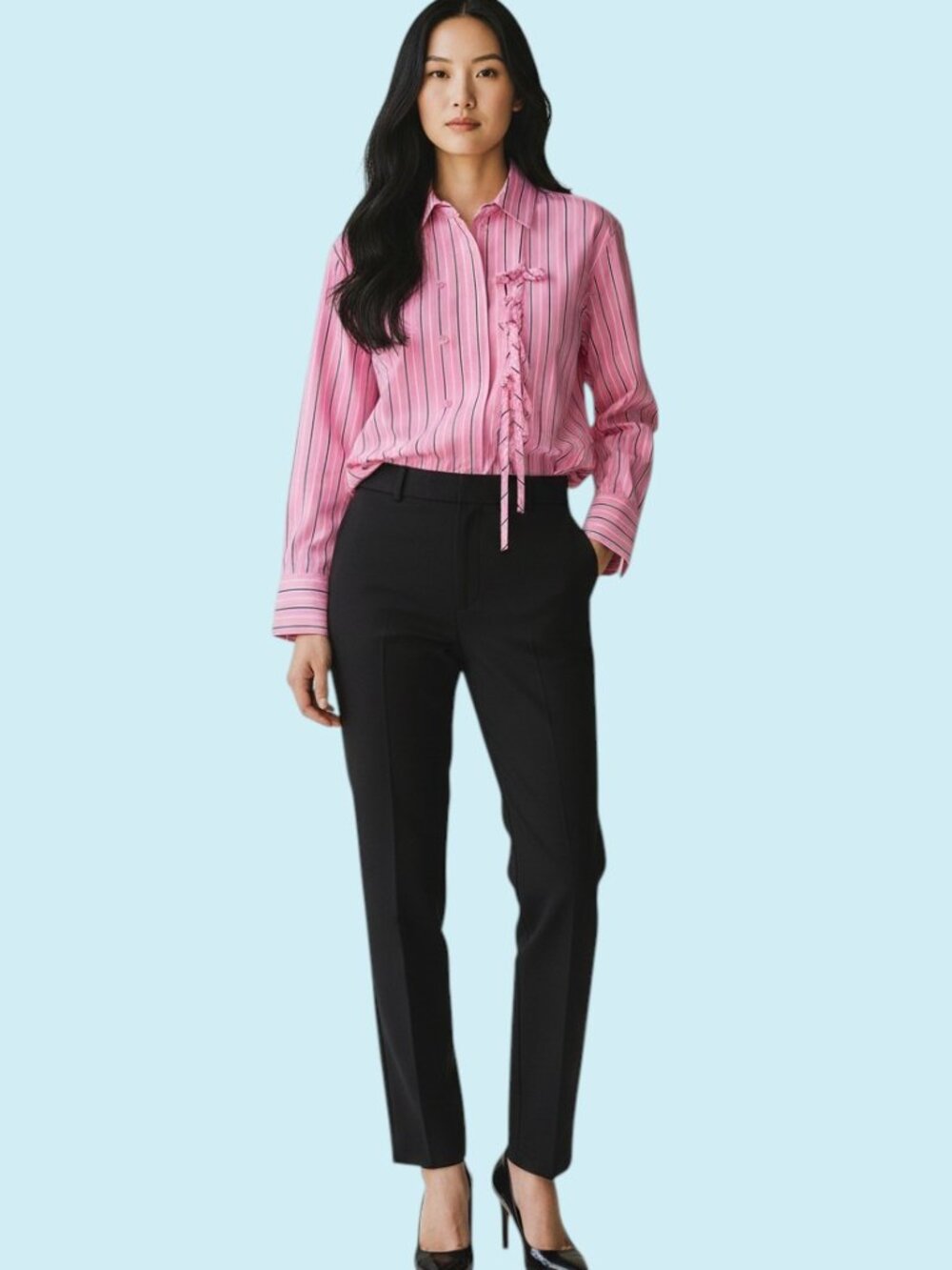 Damson Madder Carmy Stripe Ties Blouse Size 6 Pink Cotton Balletcore Scandi NWT